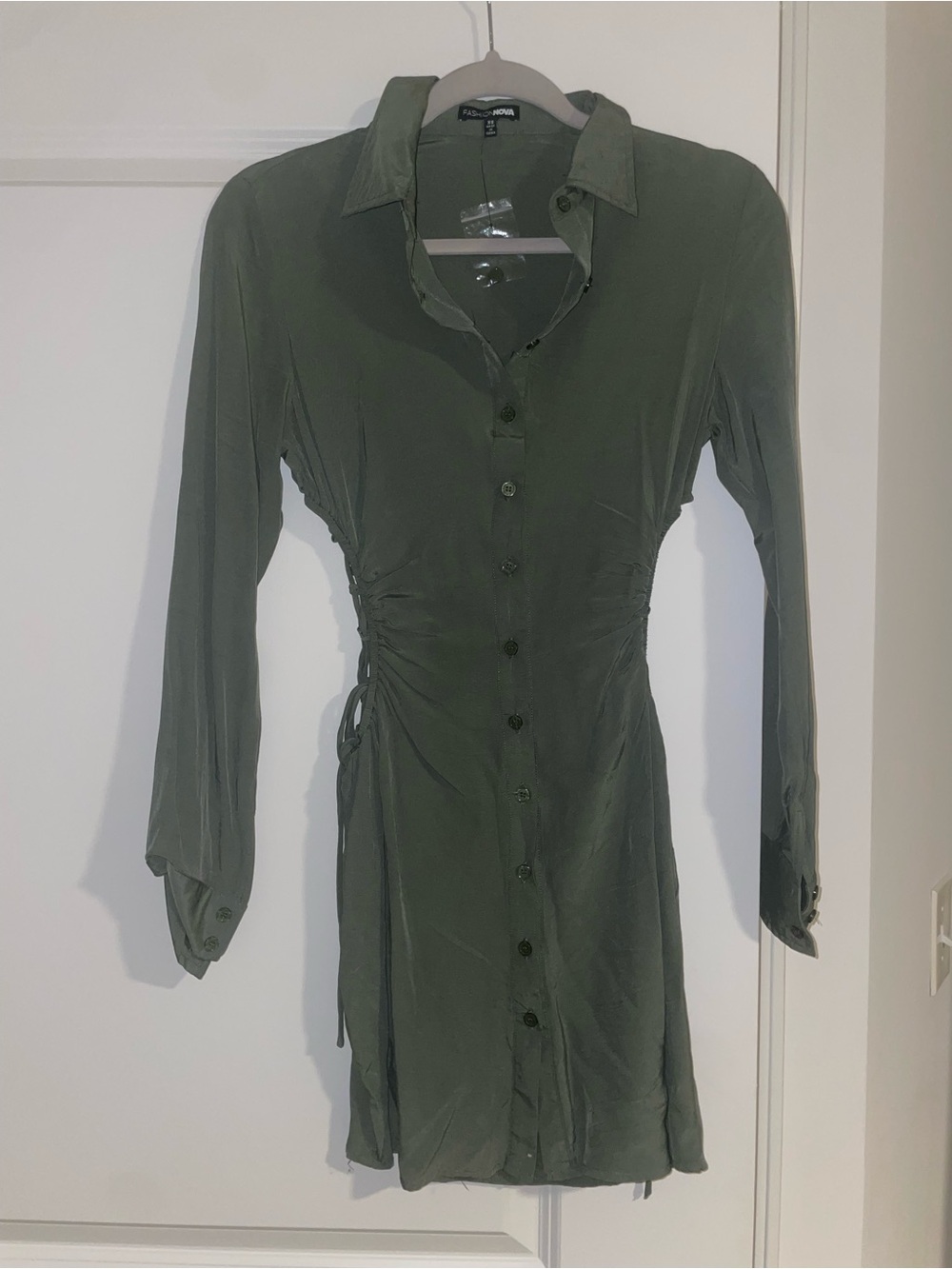 Fashion Nova Olive Green Button-Front Shirt Dress